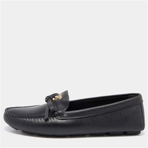 prada leather moccasin loafers|Prada bow detail loafers.